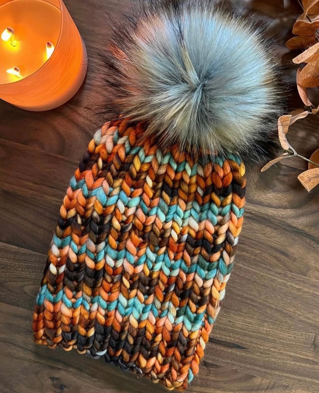 Custom Knit Beanie with Faux Fur Pom