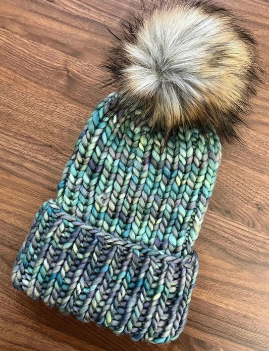 Custom Knit Beanie with Faux Fur Pom