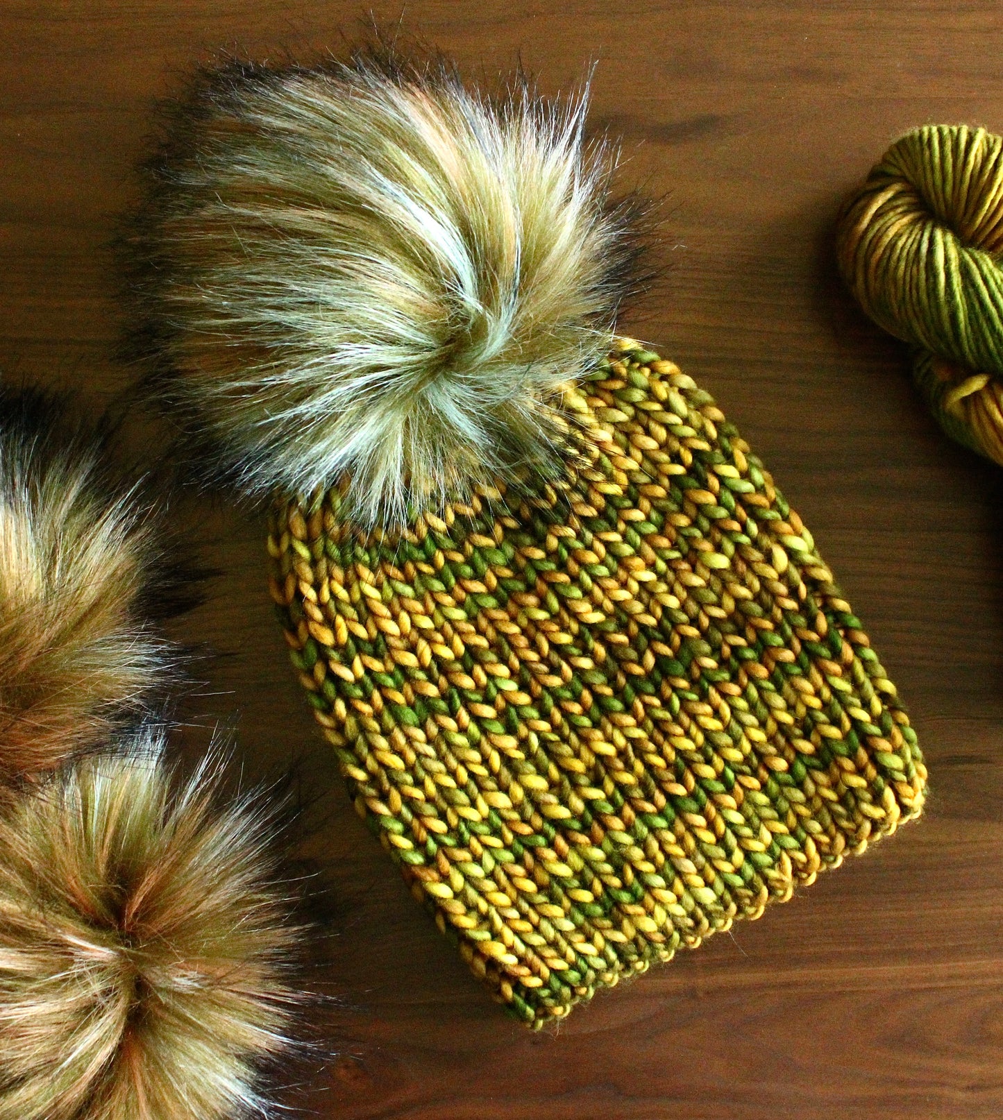 Knit Beanie with Faux Fur Pom
