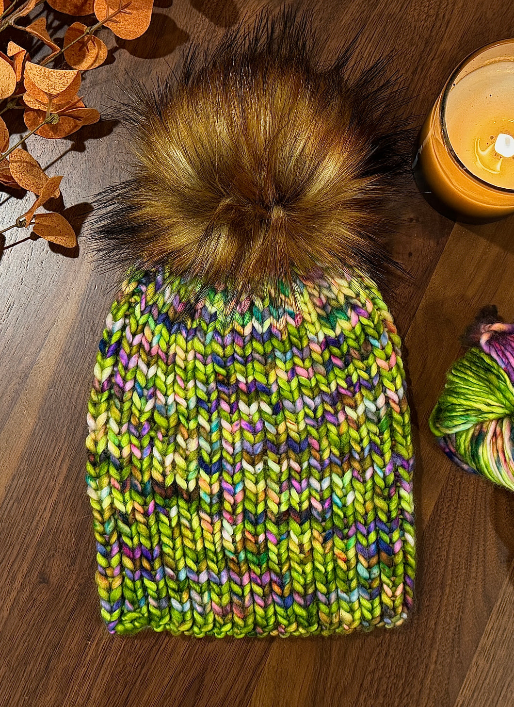 Knit Beanie with Faux Fur Pom