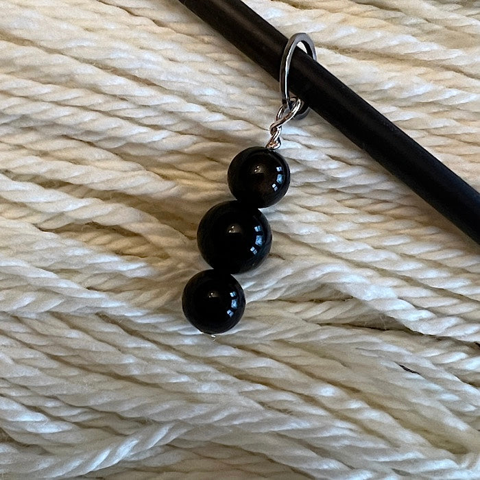 Silver Sheen Obsidian Stitch Marker with 9mm Round Ring