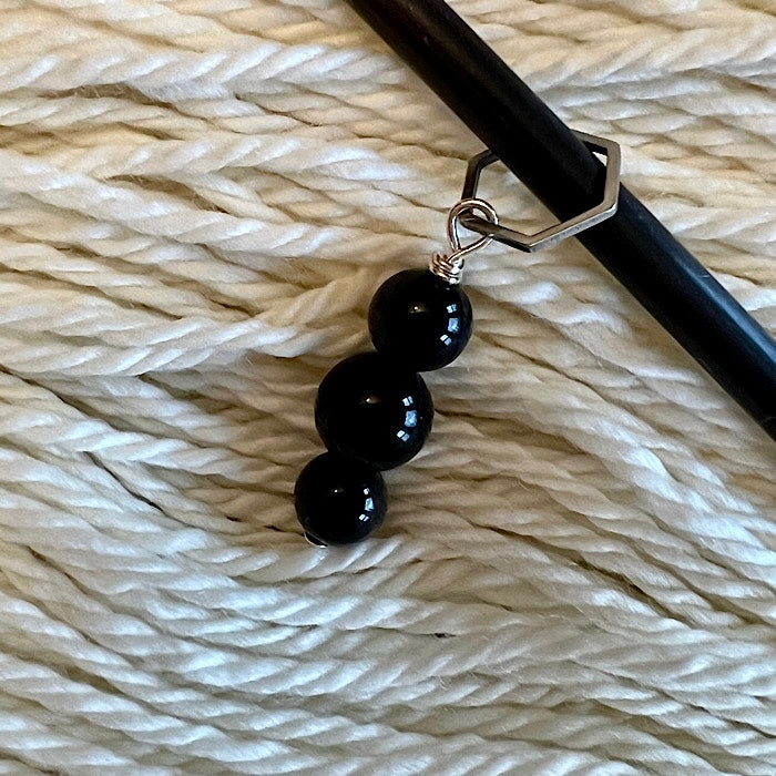 Silver Sheen Obsidian Stitch Marker with 9mm Hexagon Ring