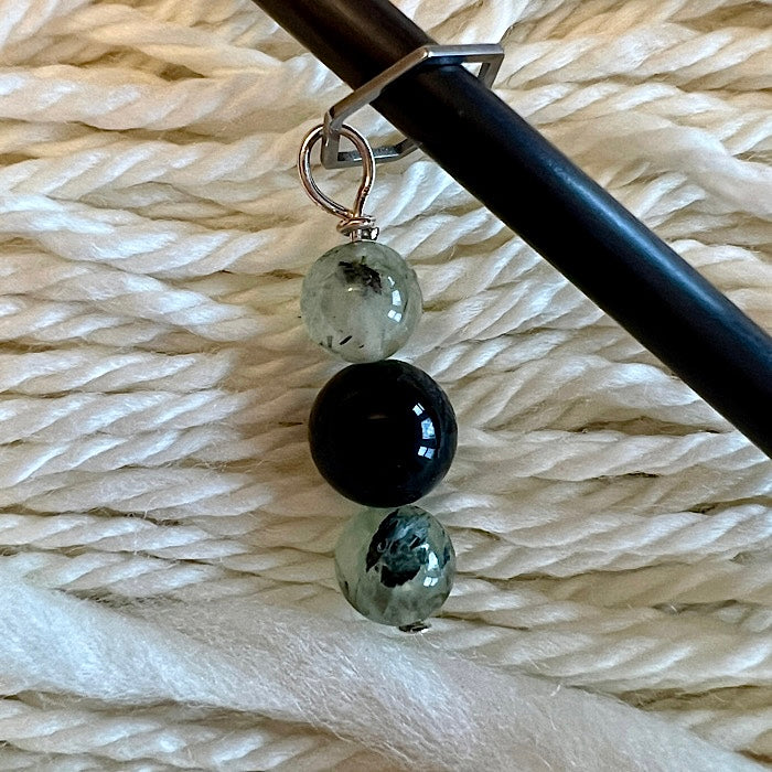 Prehnite and Silver Sheen Obsidian Stitch Marker with 9mm Hexagon Ring